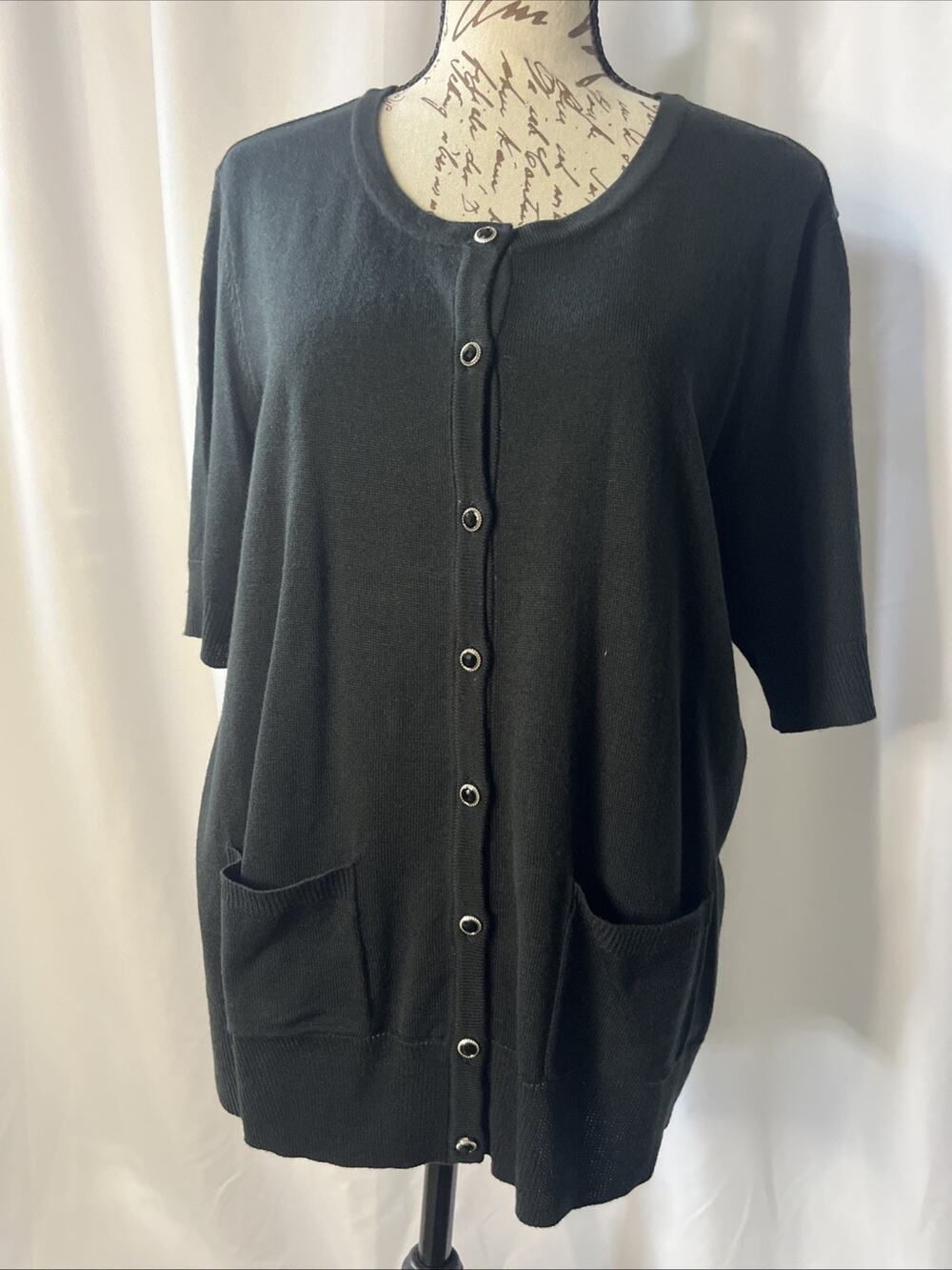 New York & Company Black Cardigan Sweater Women's XL Half Sleeve Button Front